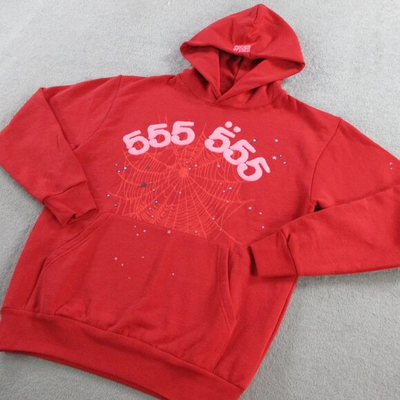 NWOT Sp5der Hoodie Adult Small Red Angel Number 555 Printed Sweatshirt Pullover - Picture 2 of 10